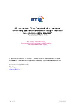 BT response to Ofcom’s consultation document telecommunications services”