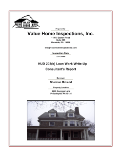 Value Home Inspections, Inc. HUD 203(k) Loan Work Write-Up Consultant's Report