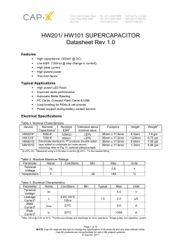 HW201/ HW101 SUPERCAPACITOR Datasheet Rev 1.0 Features