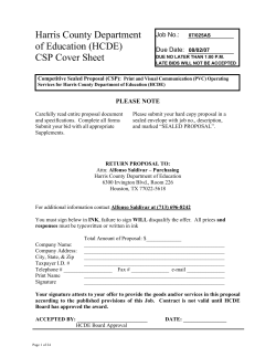 Harris County Department of Education (HCDE) CSP Cover Sheet
