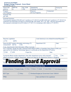 Budget Change Proposal - Cover Sheet
