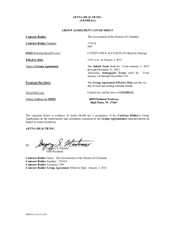 AETNA HEALTH INC. (GEORGIA) GROUP AGREEMENT COVER SHEET Contract Holder