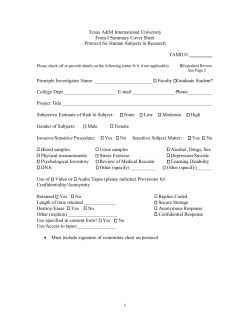 Texas A&amp;M International University Form I Summary Cover Sheet