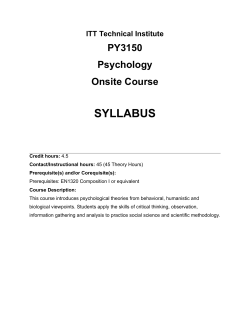 SYLLABUS PY3150 Psychology Onsite Course