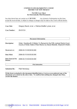 UNITED STATES BANKRUPTCY COURT DISTRICT OF NEW MEXICO PACER Cover Sheet