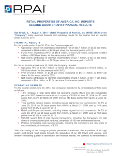 RETAIL PROPERTIES OF AMERICA, INC. REPORTS SECOND QUARTER 2014 FINANCIAL RESULTS