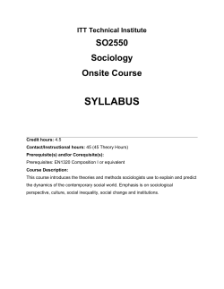 SYLLABUS SO2550 Sociology Onsite Course