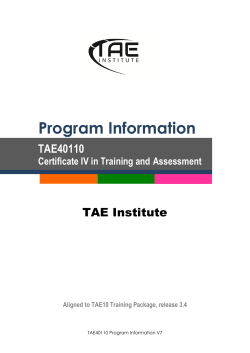Program Information Information TAE Institute TAE40110
