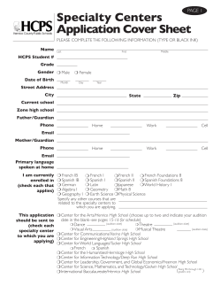 Specialty Centers Application Cover Sheet
