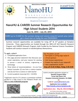 anoHU NanoHU &amp; CAREER Summer Research Opportunities for High School Students 2014