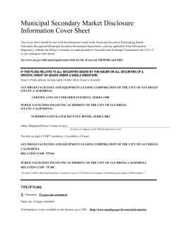 Municipal Secondary Market Disclosure Information Cover Sheet