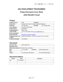 JISC DEVELOPMENT PROGRAMMES Project Document Cover Sheet Project APIS PROJECT PLAN