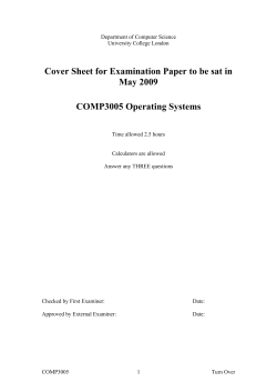Cover Sheet for Examination Paper to be sat in May 2009