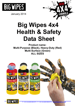 Big Wipes 4x4 Health &amp; Safety Data Sheet Product name: