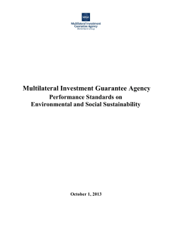 Multilateral Investment Guarantee Agency Performance Standards on Environmental and Social Sustainability