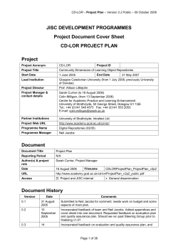 JISC DEVELOPMENT PROGRAMMES Project Document Cover Sheet CD-LOR PROJECT PLAN Project