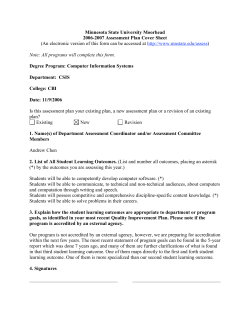 Minnesota State University Moorhead 2006-2007 Assessment Plan Cover Sheet
