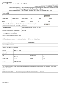 Doc Code: Document Description: Provisional Cover Sheet (SB16)  TR.PROV