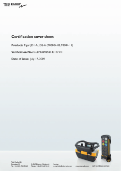 Certification cover sheet Product: Verification No.: Date of issue: