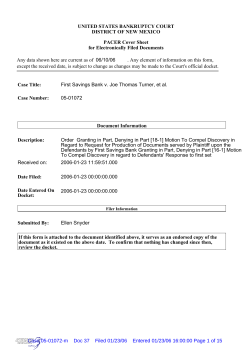 UNITED STATES BANKRUPTCY COURT DISTRICT OF NEW MEXICO PACER Cover Sheet