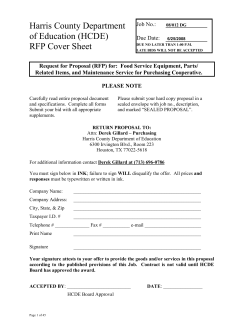 Harris County Department  of Education (HCDE) RFP Cover Sheet
