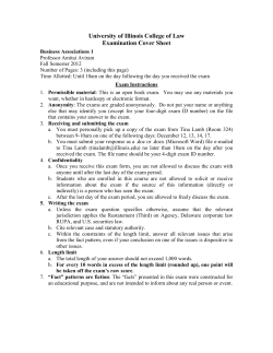 University of Illinois College of Law Examination Cover Sheet