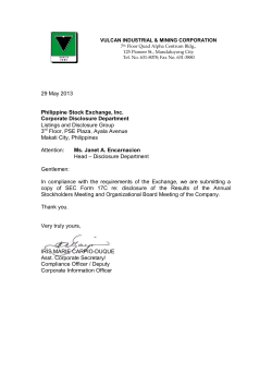 Philippine Stock Exchange, Inc. Corporate Disclosure Department 29 May 2013