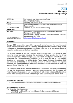 Haringey Clinical Commissioning Group Governing Body meeting Thursday, 30 January 2014
