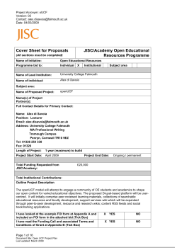 Cover Sheet for Proposals JISC/Academy Open Educational Resources Programme