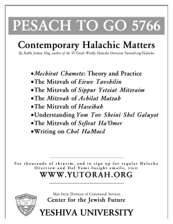 PESACH TO GO 5766 Contemporary Halachic Matters