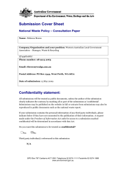 Submission Cover Sheet National Waste Policy – Consultation Paper