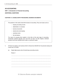 AS ACCOUNTING 2 UNIT 1: Introduction to Financial Accounting ADDITIONAL QUESTIONS