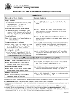 Reference List: APA Style  Books (Print) Elements of Book Citation
