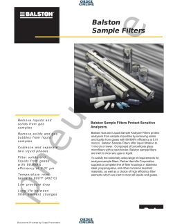 Balston Sample Filters Compressed Air Filters Balston Sample Filters Protect Sensitive