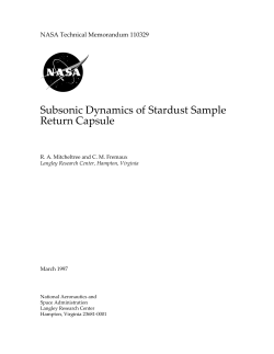 Subsonic Dynamics of Stardust Sample Return Capsule NASA Technical Memorandum 110329