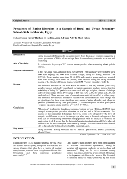 Prevalence of Eating Disorders in a Sample of Rural and... School-Girls in Sharkia, Egypt