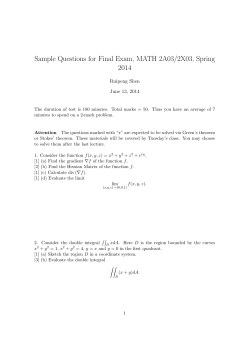 Sample Questions for Final Exam, MATH 2A03/2X03, Spring 2014 Ruipeng Shen