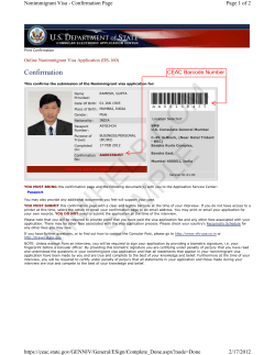 Confirmation Page 1 of 2 Nonimmigrant Visa - Confirmation Page CEAC Barcode Number