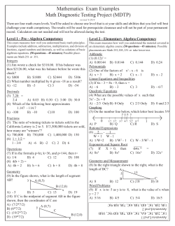 Mathematics  Exam Examples Math Diagnostic Testing Project (MDTP)
