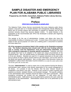 SAMPLE DISASTER AND EMERGENCY PLAN FOR ALABAMA PUBLIC LIBRARIES Preface