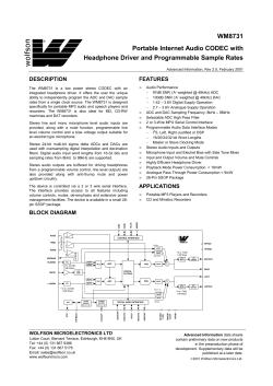 WM8731 Portable Internet Audio CODEC with Headphone Driver and Programmable Sample Rates DESCRIPTION