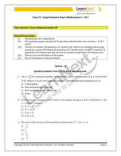 Class 10 - Sample Question Paper (Mathematics) I – SA-I