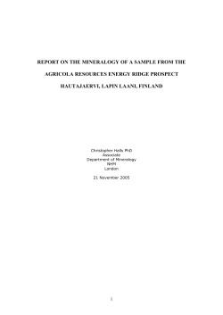 REPORT ON THE MINERALOGY OF A SAMPLE FROM THE