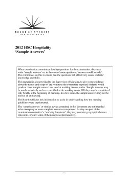 2012 HSC Hospitality ‘Sample Answers’