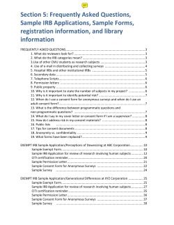 Section 5: Frequently Asked Questions, Sample IRB Applications, Sample Forms,
