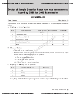 Design of Sample Question Paper Issued by CBSE for 2013 Examination CHEMISTRY—XII