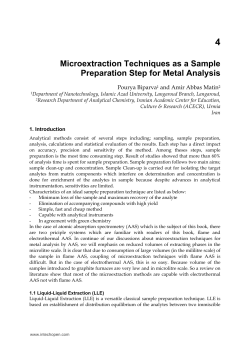 4 Microextraction Techniques as a Sample Preparation Step for Metal Analysis Pourya Biparva