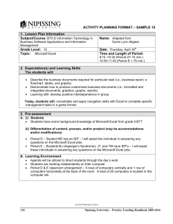 ACTIVITY PLANNING FORMAT – SAMPLE 15 1.  Lesson Plan Information Subject/Course Name