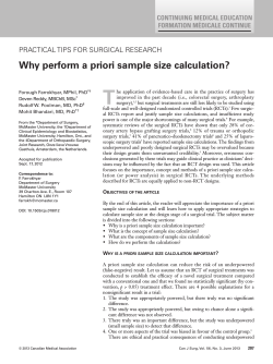 T Why perform a priori sample size calculation? CONTINUING MEDICAL EDUCATION