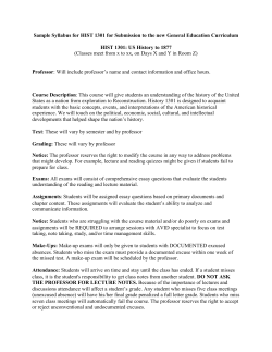 Sample Syllabus for HIST 1301 for Submission to the new...  HIST 1301: US History to 1877